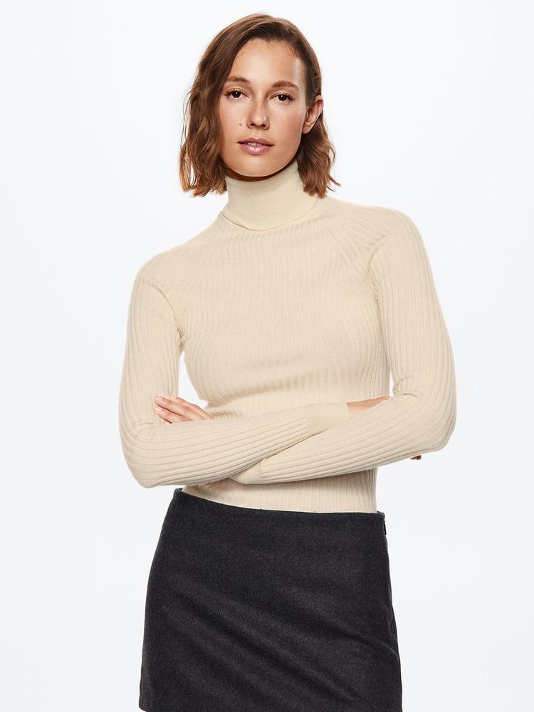 MANGO Women Cream-Coloured Ribbed Sustainable Pullover
