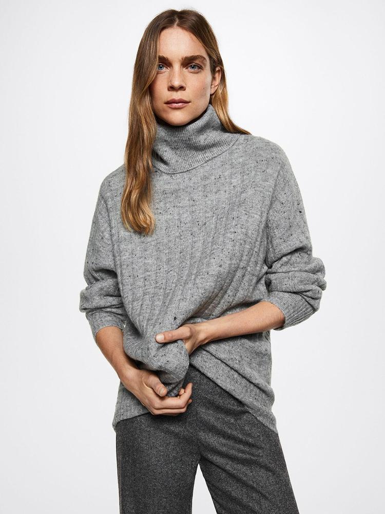 MANGO Women Grey Ribbed Sustainable Pullover