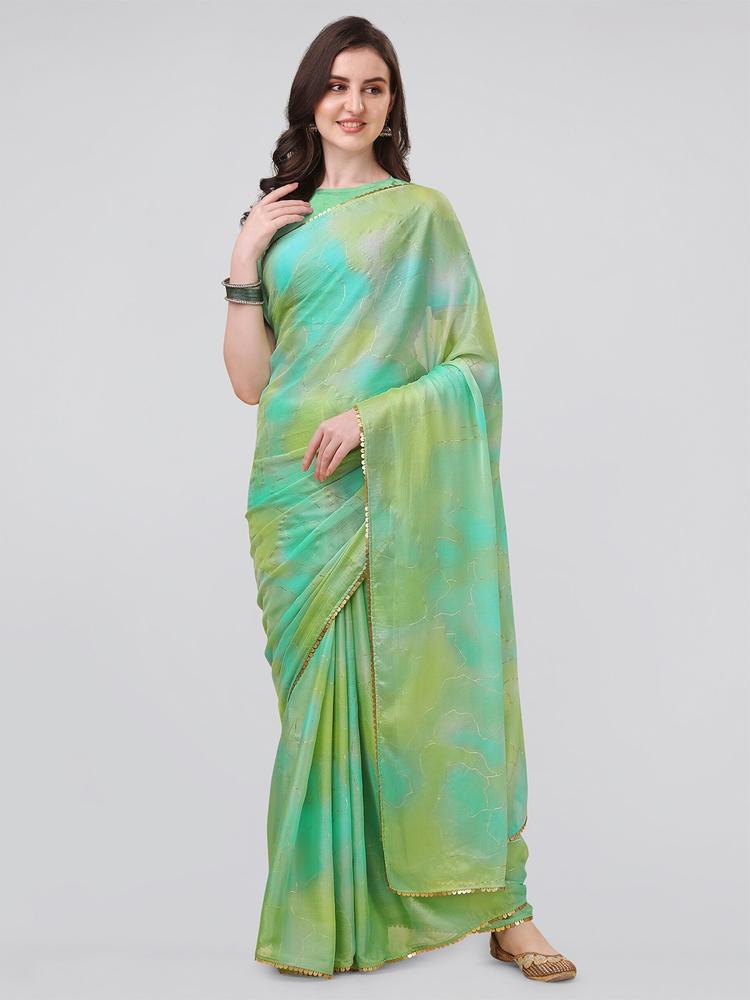 MIRCHI FASHION Green & Blue Tie and Dye Sequinned Saree
