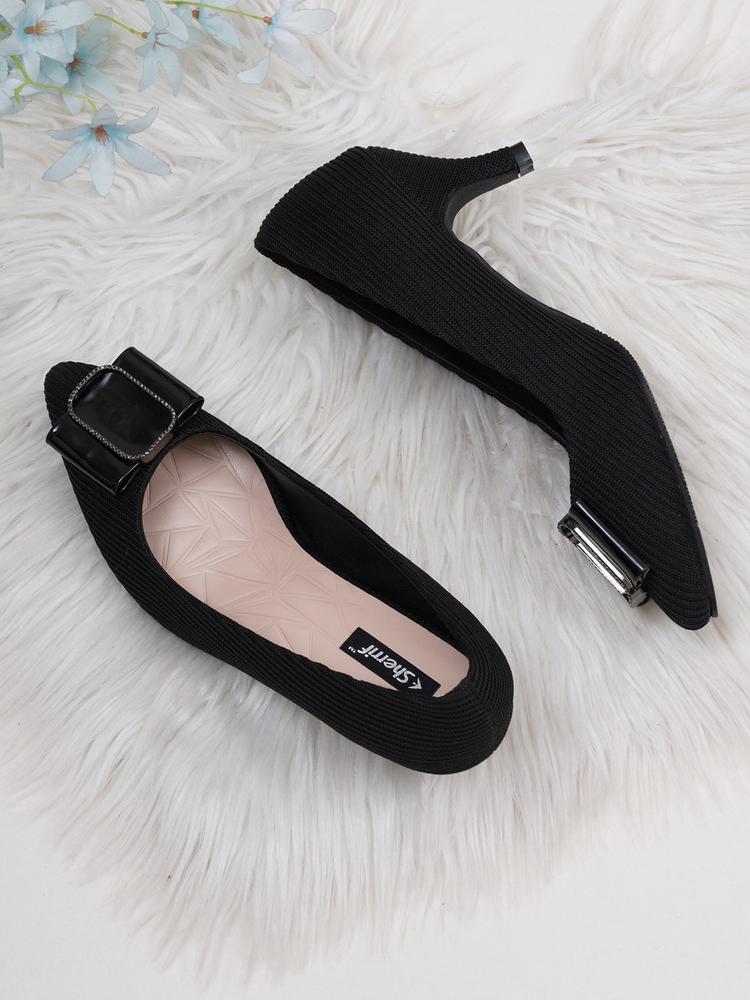 Sherrif Shoes Black Bow Embellished Kitten Pump Heels