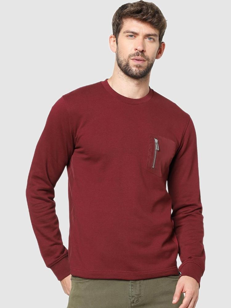 Celio Men Maroon Cotton Sweatshirt