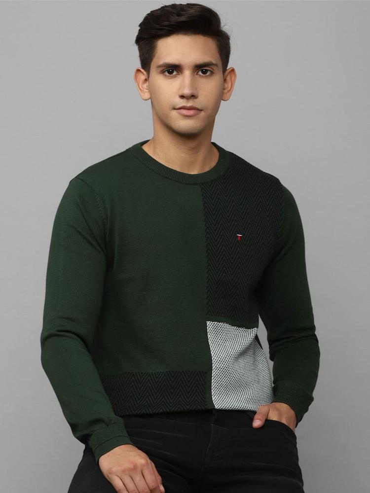 Louis Philippe Sport Men Green Colourblocked Cotton Sweatshirt
