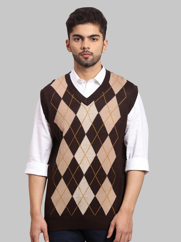 ColorPlus Men Brown & Cream-Coloured Printed Sweater Vest