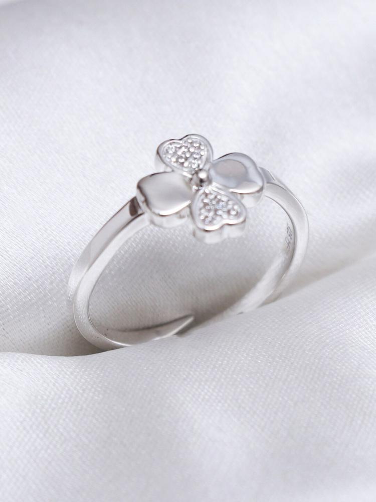 HIFLYER JEWELS Sterling Silver White CZ Stone-Studded Adjustable Floral Finger Ring