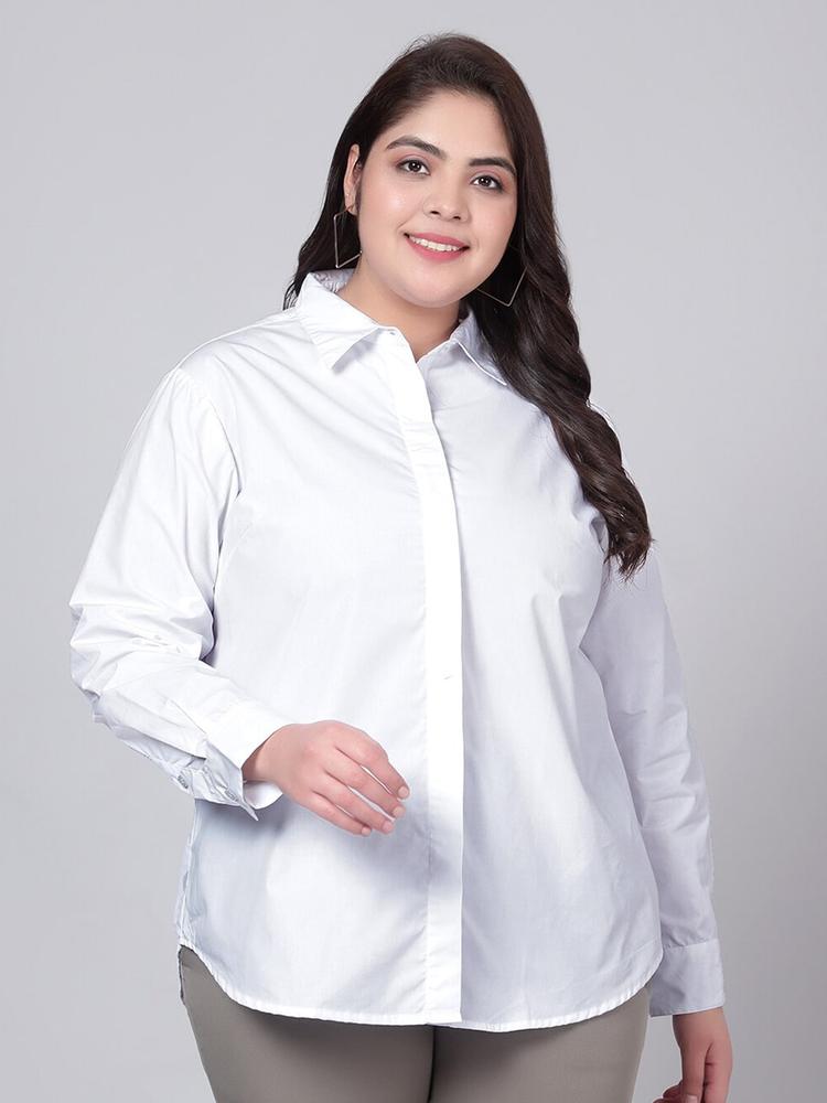 Indietoga Women White Classic Cotton Plus Size Slim Fit Formal Shirt