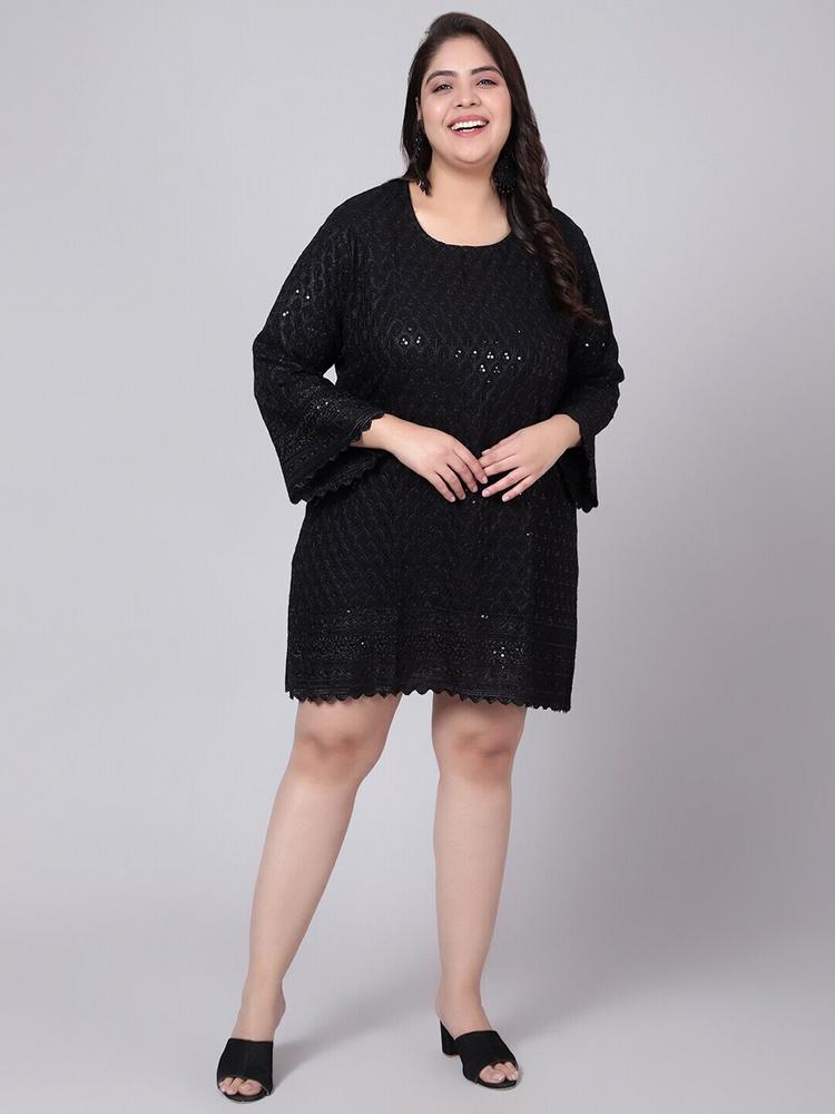 Indietoga Black Embellished Plus Size A-Line Dress