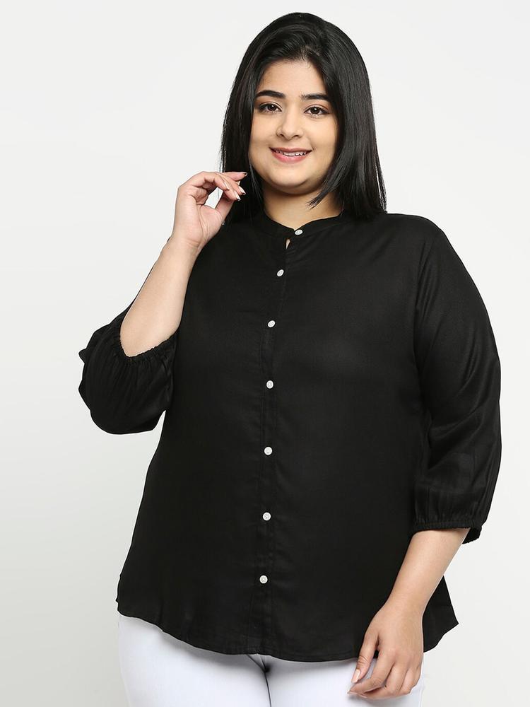 Style Quotient Women Black Mandarin Collar Casual Shirt