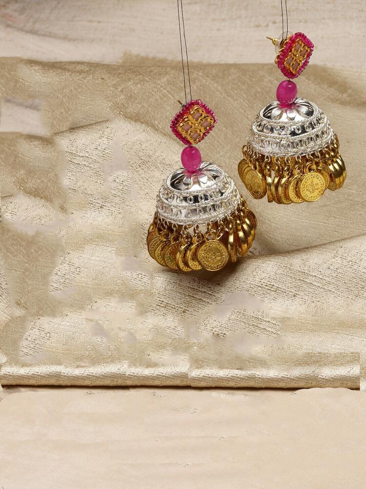 DUGRISTYLE Pink Dome Shaped Gold Plated Jhumkas Earrings