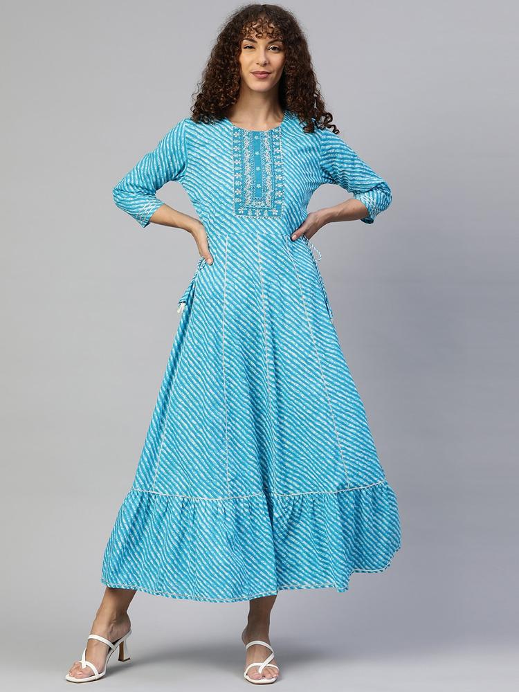 Readiprint Fashions Cotton Leheriya Embroidered Maxi Ethnic Dress