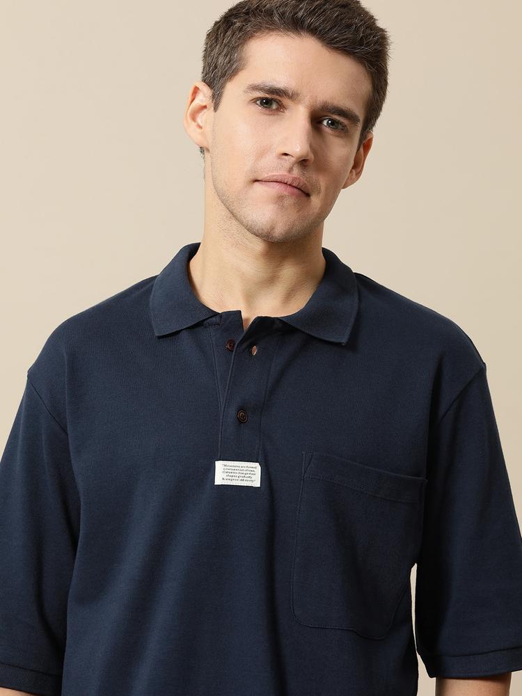 Mr Bowerbird Men Pure Cotton Oversized Polo Collar T-shirt With Chest Pocket
