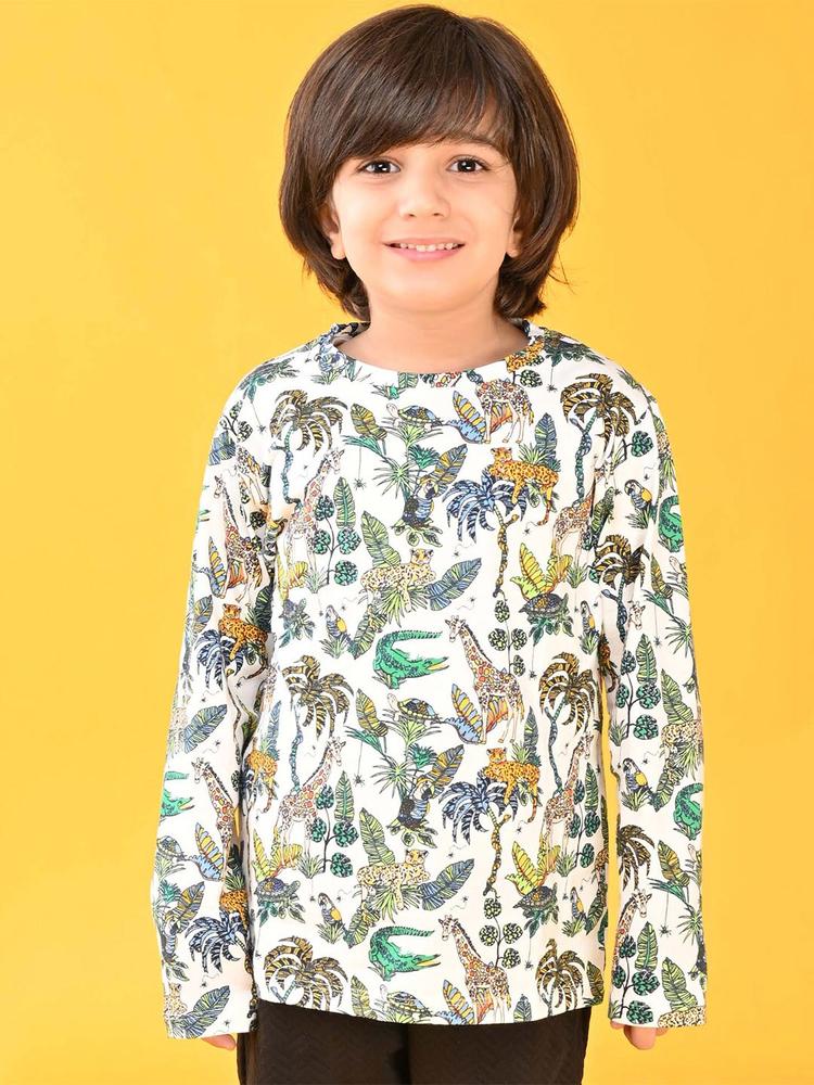 Anthrilo Boys White Floral Printed Tropical T-shirt