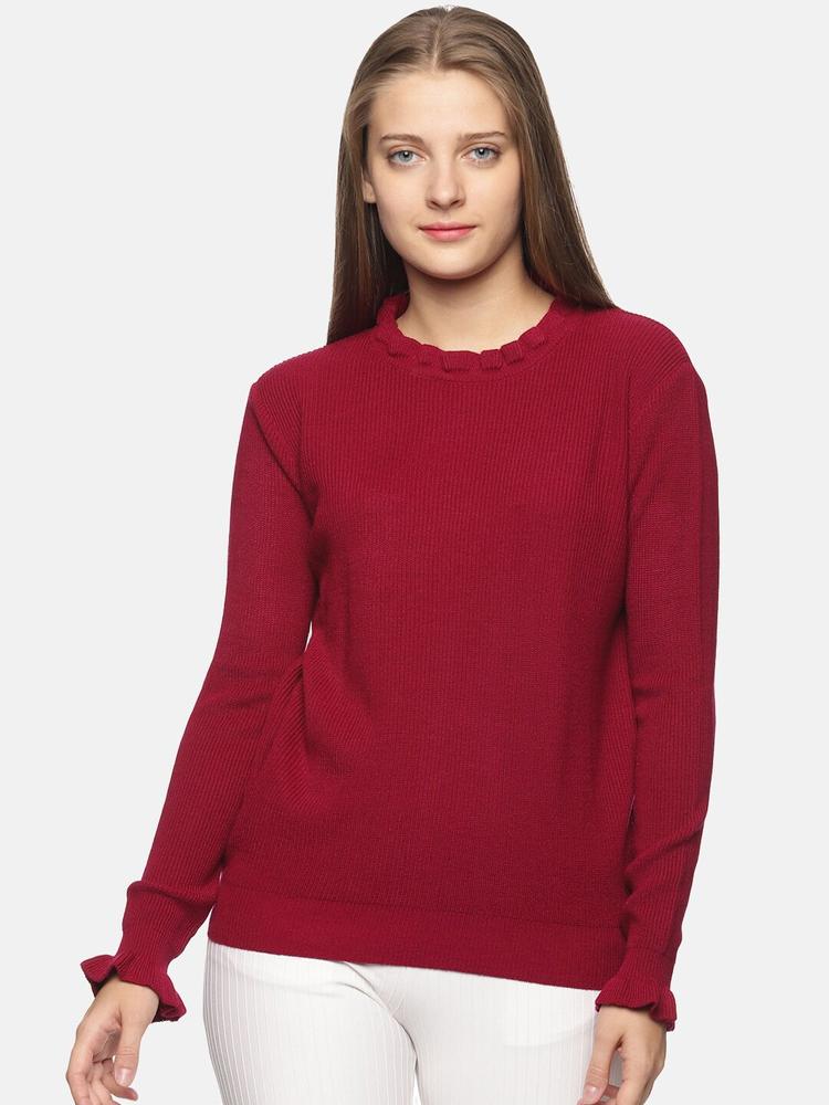DAiSY Women Magenta Ribbed Acrylic Pullover Sweater