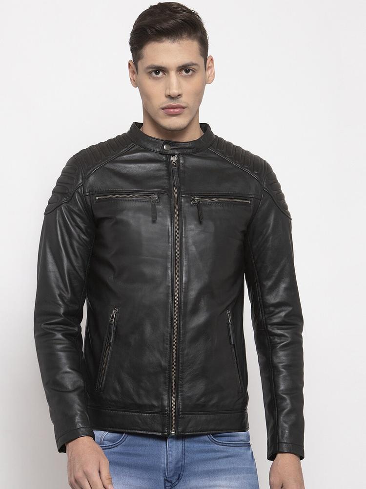 WELBAWT Men Black Camouflage Leather Lightweight e-Dry Technology Leather Jacket
