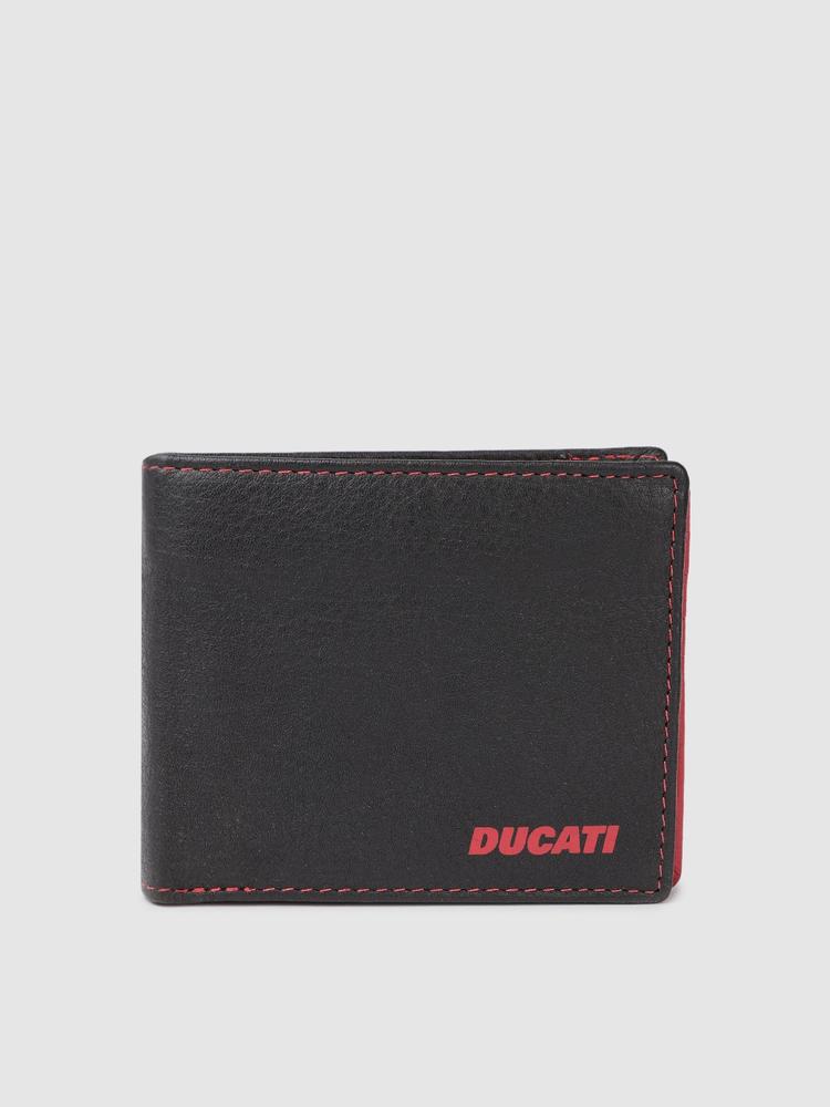 Ducati Men Solid Leather Two Fold Wallet With Brand Logo Print Detail