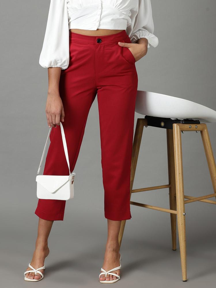 SHOWOFF Women Mom Fit Cotton Formal Trousers