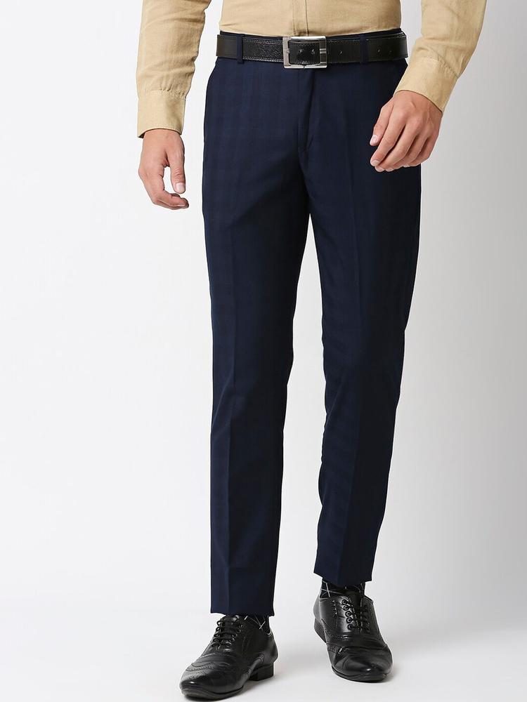 Solemio Men Checked Regular Fit Mid-Rise Formal Trousers