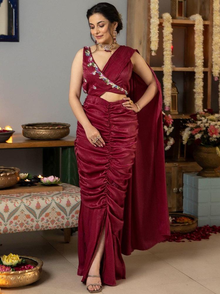 Lavanya The Label Ready Made Velvet Saree With Embellished Blouse