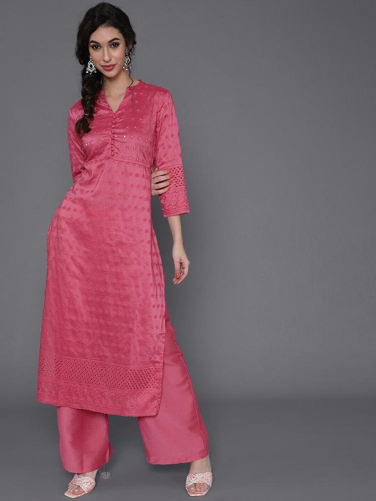 saubhagya Floral Embroidered Sequinned Kurta With Palazzos