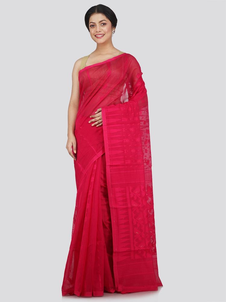 PinkLoom Ethnic Motifs Woven Design Pure Cotton Jamdani Saree