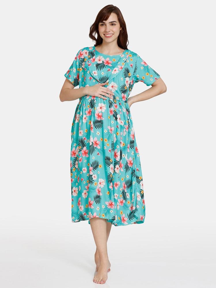 Coucou by Zivame Floral Printed Maternity Midi Nightdress