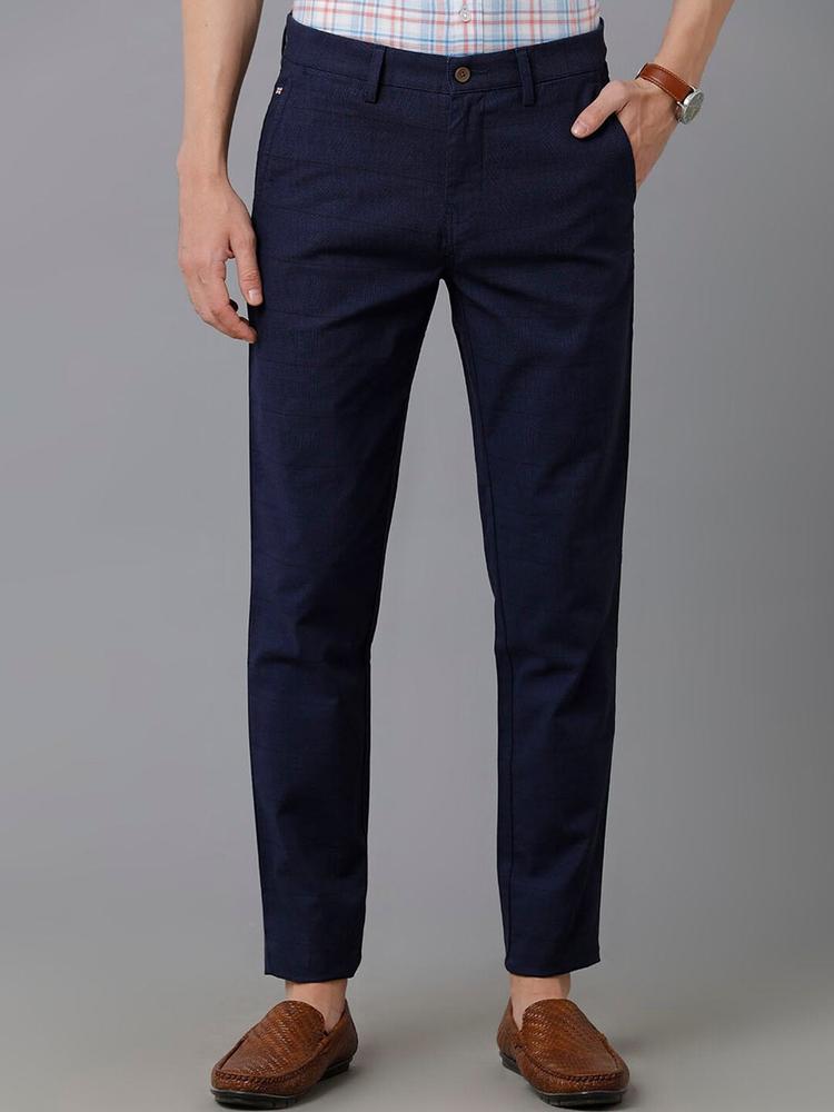 Double Two Men Checked Smart Slim Fit Trousers