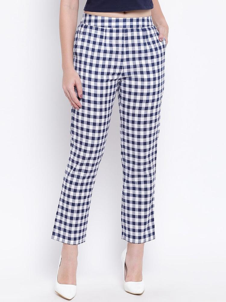 Be Indi Women Checked Straight Fit Cotton Trousers