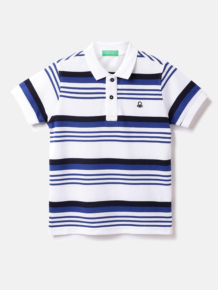 United Colors of Benetton Boys Striped Polo Collar Cotton T-shirt