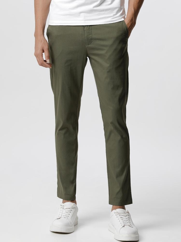 THE BEAR HOUSE Men Green Tapered Fit Chinos Trousers