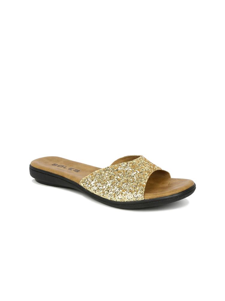 SOLES Women Embellished Textured Open Toe Flats