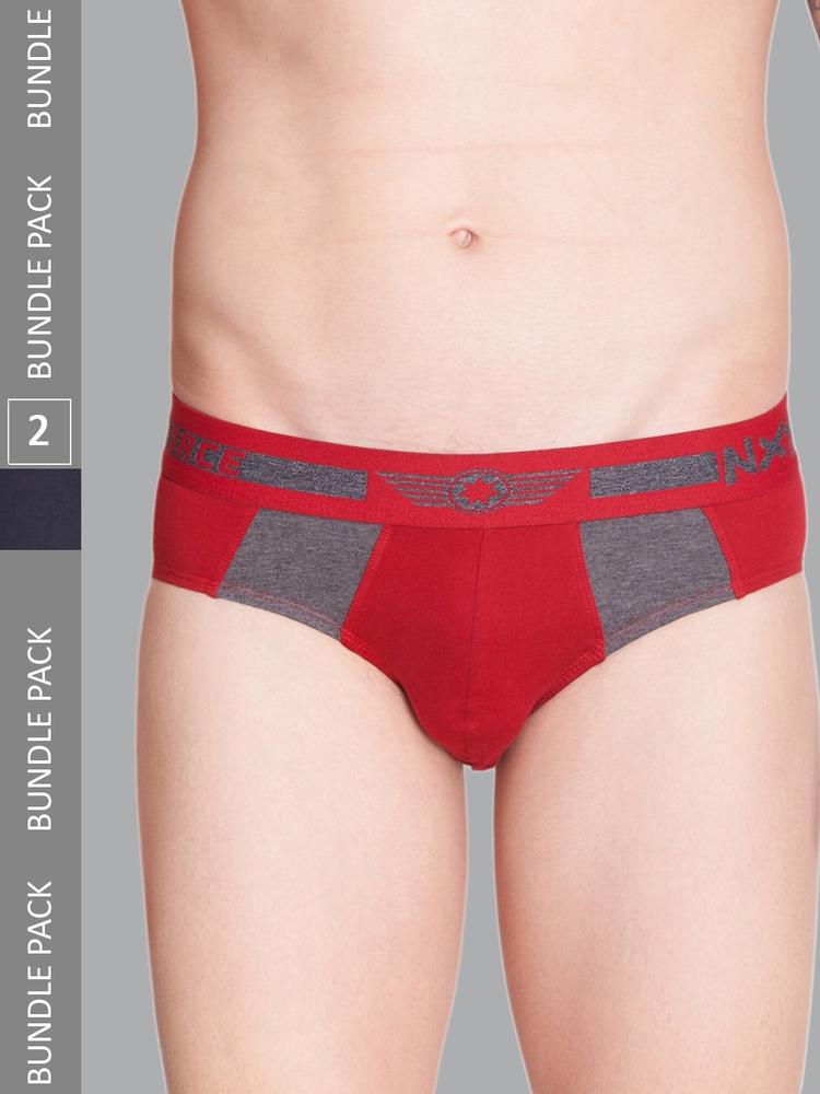 Force NXT Men Pack Of 2 Colourblocked Cotton Basic Briefs-MNFF-112-R3-NAVY-RED-PO2