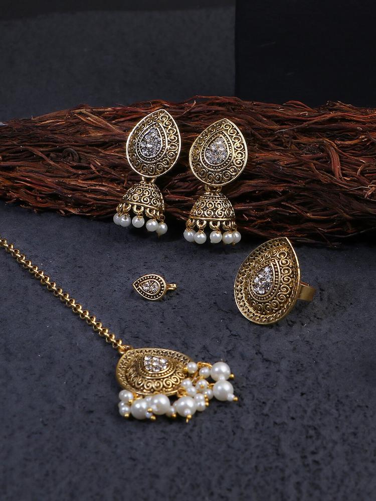 Adwitiya Collection Gold-Plated Stone-Studded & Beaded Jewellery Set