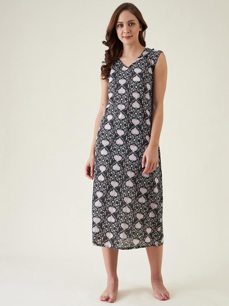 The Kaftan Company Floral Printed Pure Cotton Nightdress