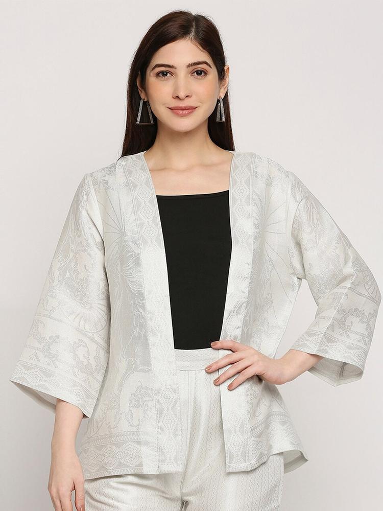 Cloth Haus India Embroidered Cotton Brocade Cover-Up Open Kimono Shrug