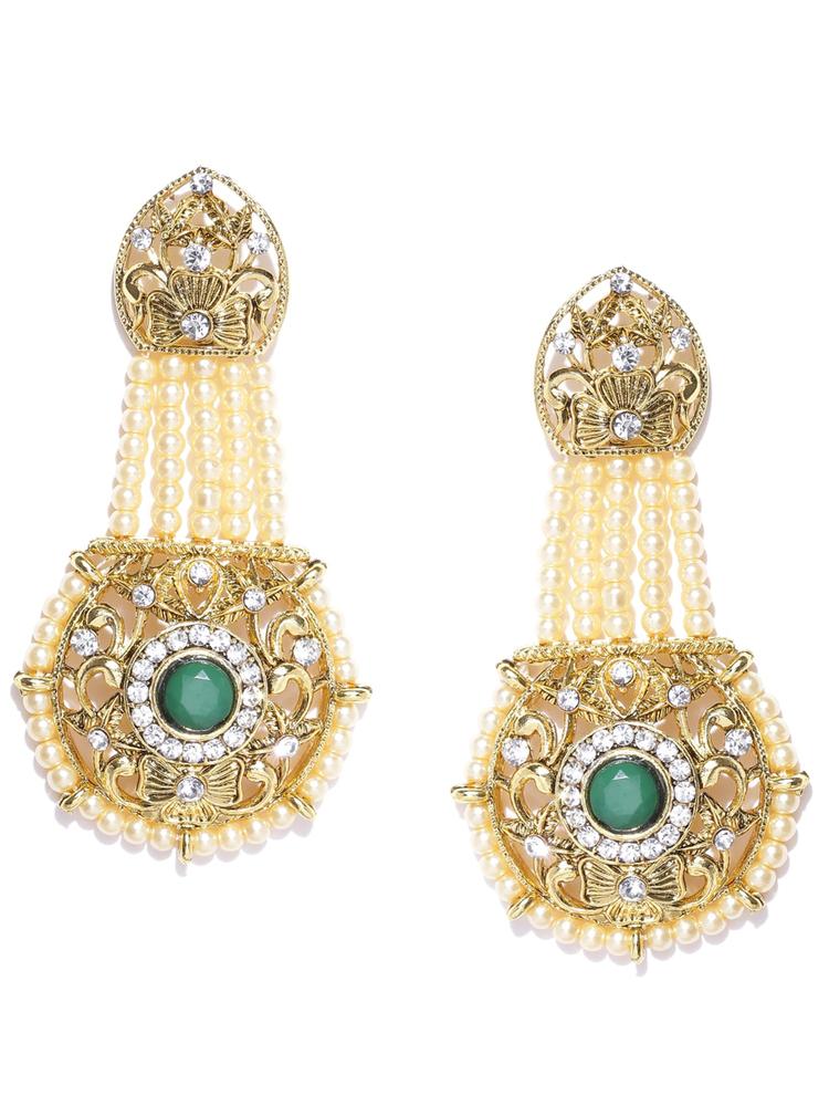 YouBella Off-White Gold-Plated Stone-Studded Drop Earrings