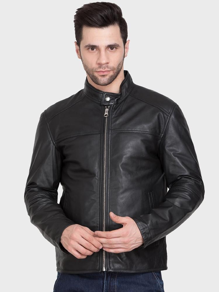 Justanned Stand Collar Lightweight Leather Jacket