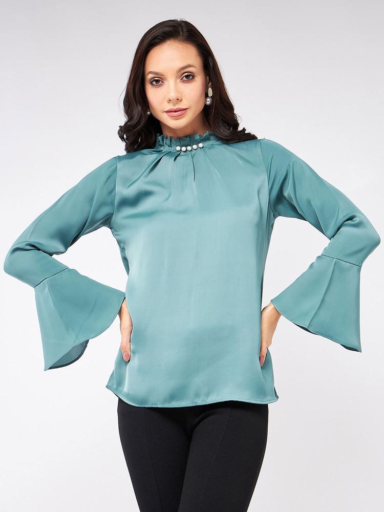 Pannkh High Neck Bell Sleeve Casual Top