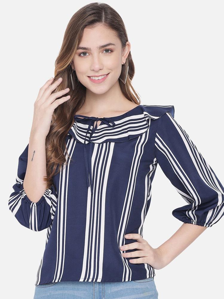 ALL WAYS YOU Vertical Striped Tie-Up Neck Crepe Top