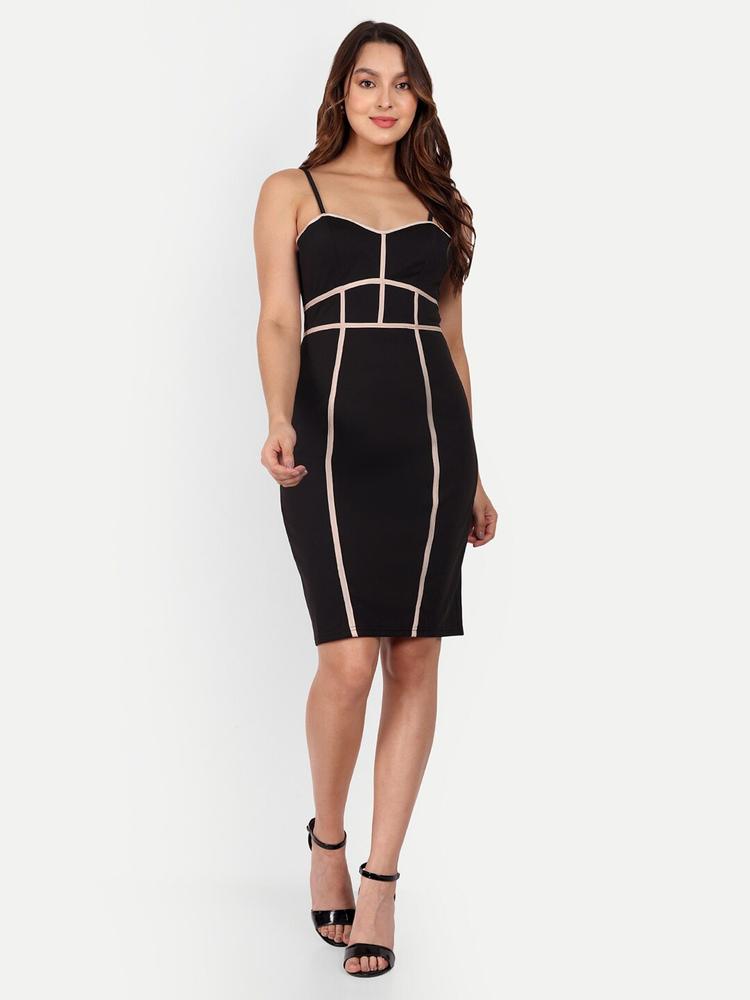 iki chic Shoulder Strap Bodycon Dress With Contrast Binding