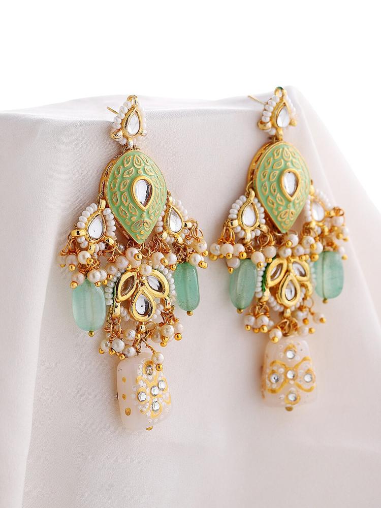DUGRISTYLE Gold-Plated Artificial Stones and Beads Classic Drop Earrings