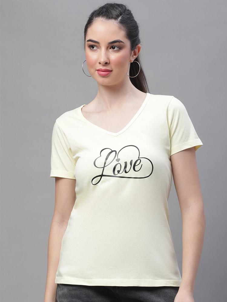 Rute Typography Printed V-Neck Cotton T-shirt