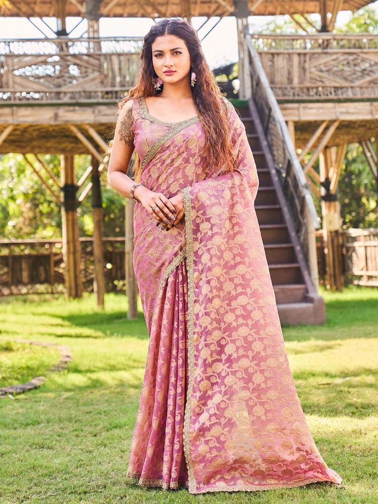 Tikhi Imli Floral Woven Design Zari Saree