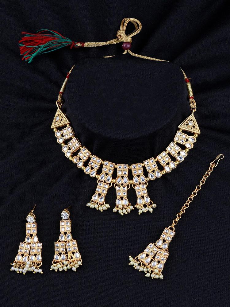 Silver Shine Gold-Plated Stone Studded Jewellery Set