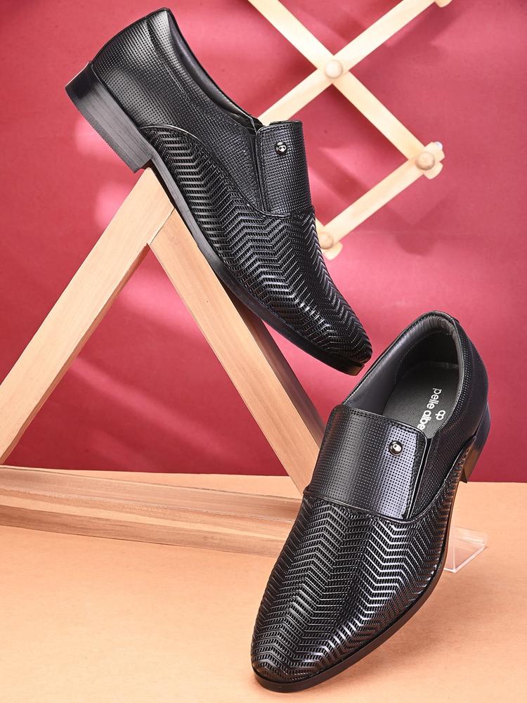 pelle albero Men Textured Leather Formal Slip-On Shoes