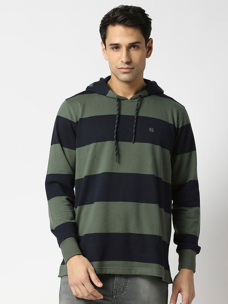 DRAGON HILL Hooded Neck Striped Fleece Sweatshirt