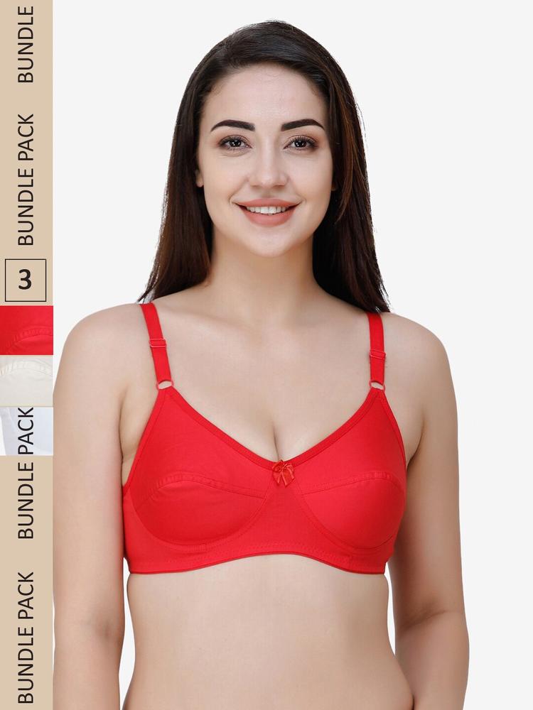 College Girl Pack Of 3 Non Padded All Day Support Full Coverage Pure Cotton Everyday Bra