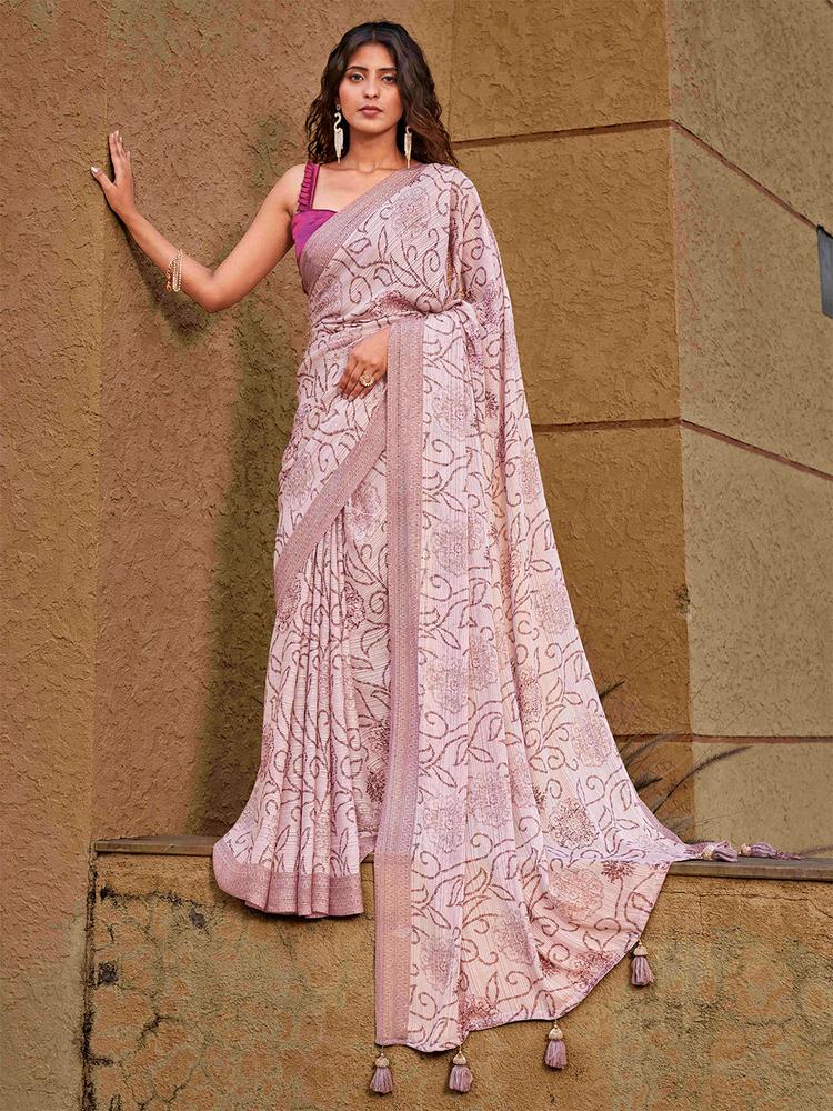 Tikhi Imli Pink & Brown Floral Printed Saree