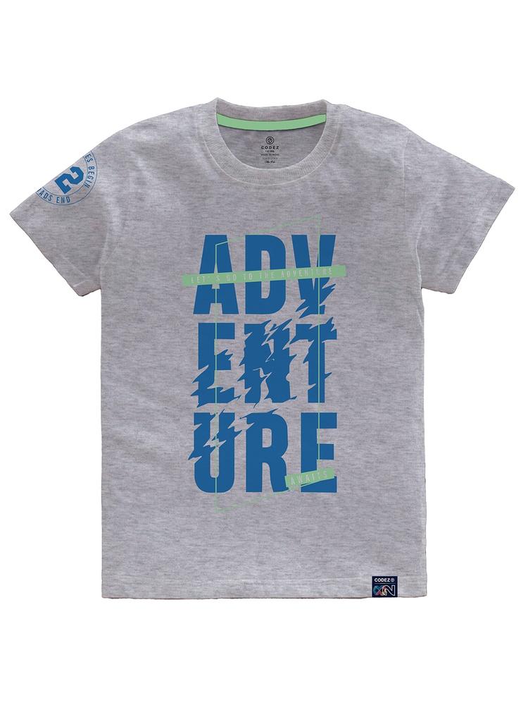 CODEZ Boys Grey Typography Printed Applique T-shirt