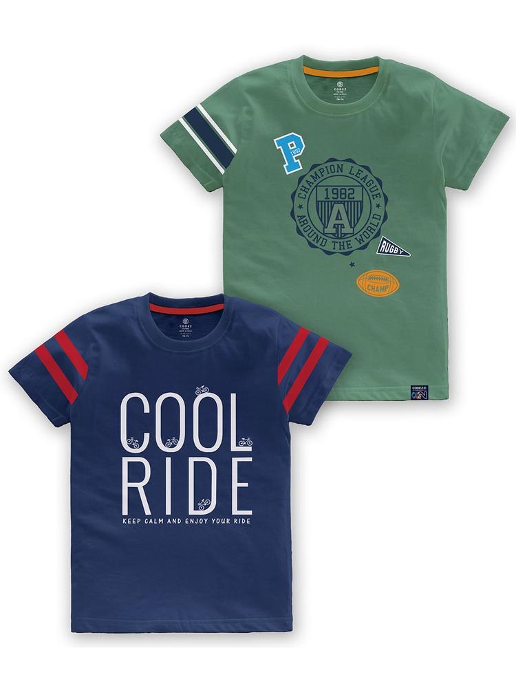 CODEZ Boys Multicoloured Typography 2 Printed Applique T-shirt