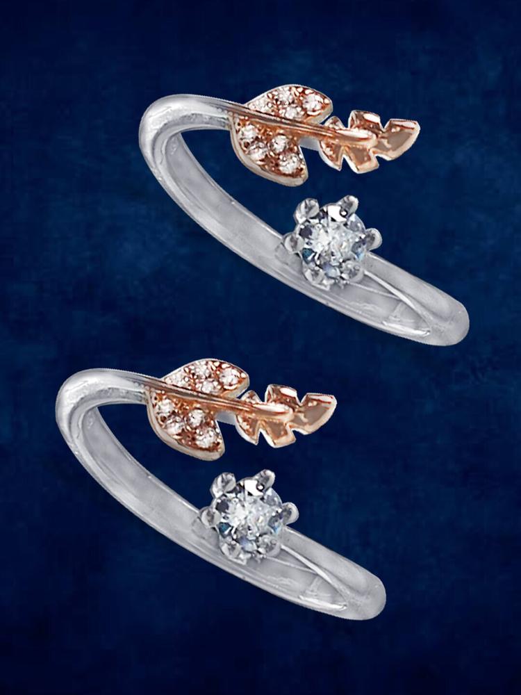 Taraash Set Of 2 925 Sterling Silver Rose Gold-Plated CZ Studded Toe Rings