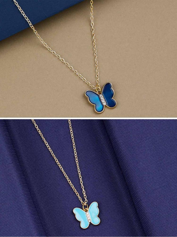 Silver Shine Set Of 2 Gold-Plated Butterfly Pendant Chains
